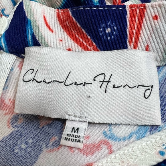 Charles Henry Blue Coral White Print Sleeveless A Line Dress - Picture 6 of 14